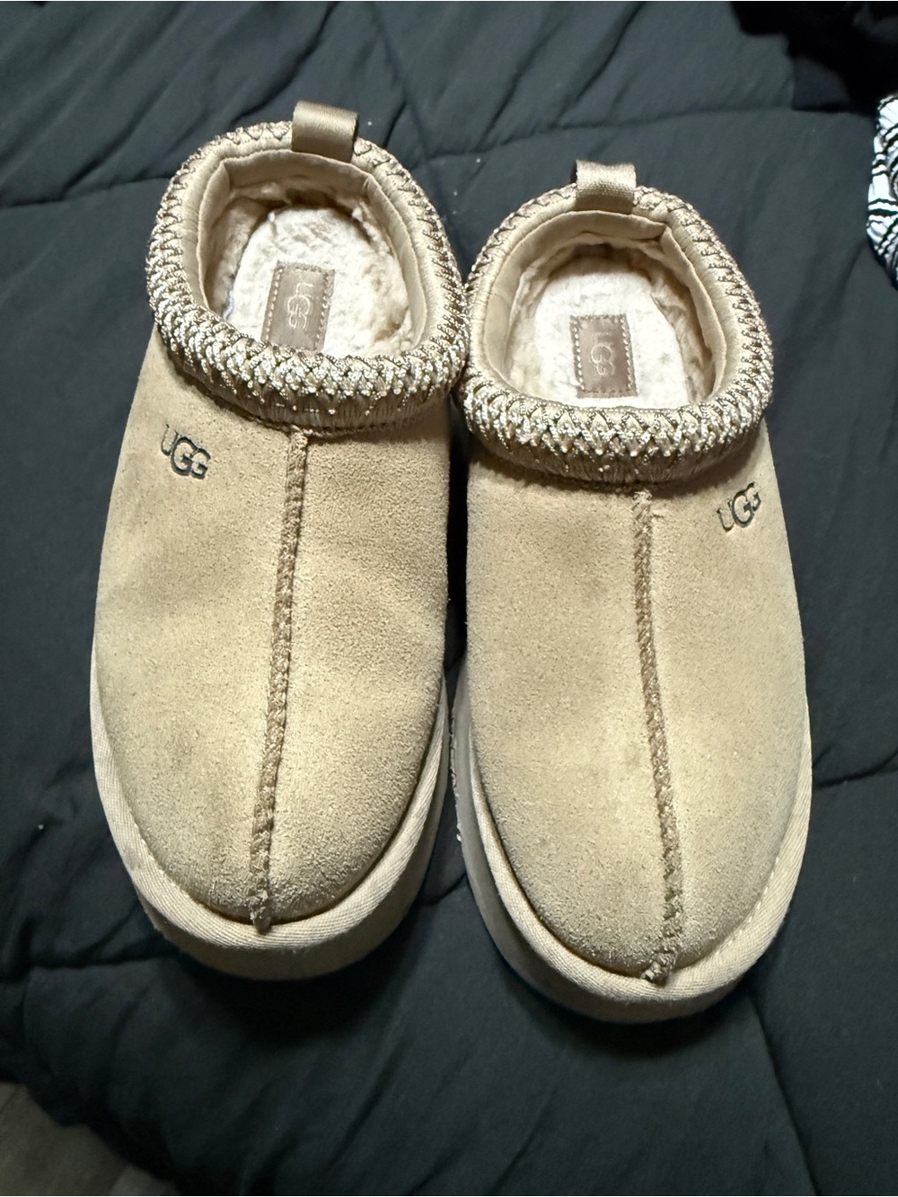 UGG Kids Slip-On Suede Slippers in Light Tan